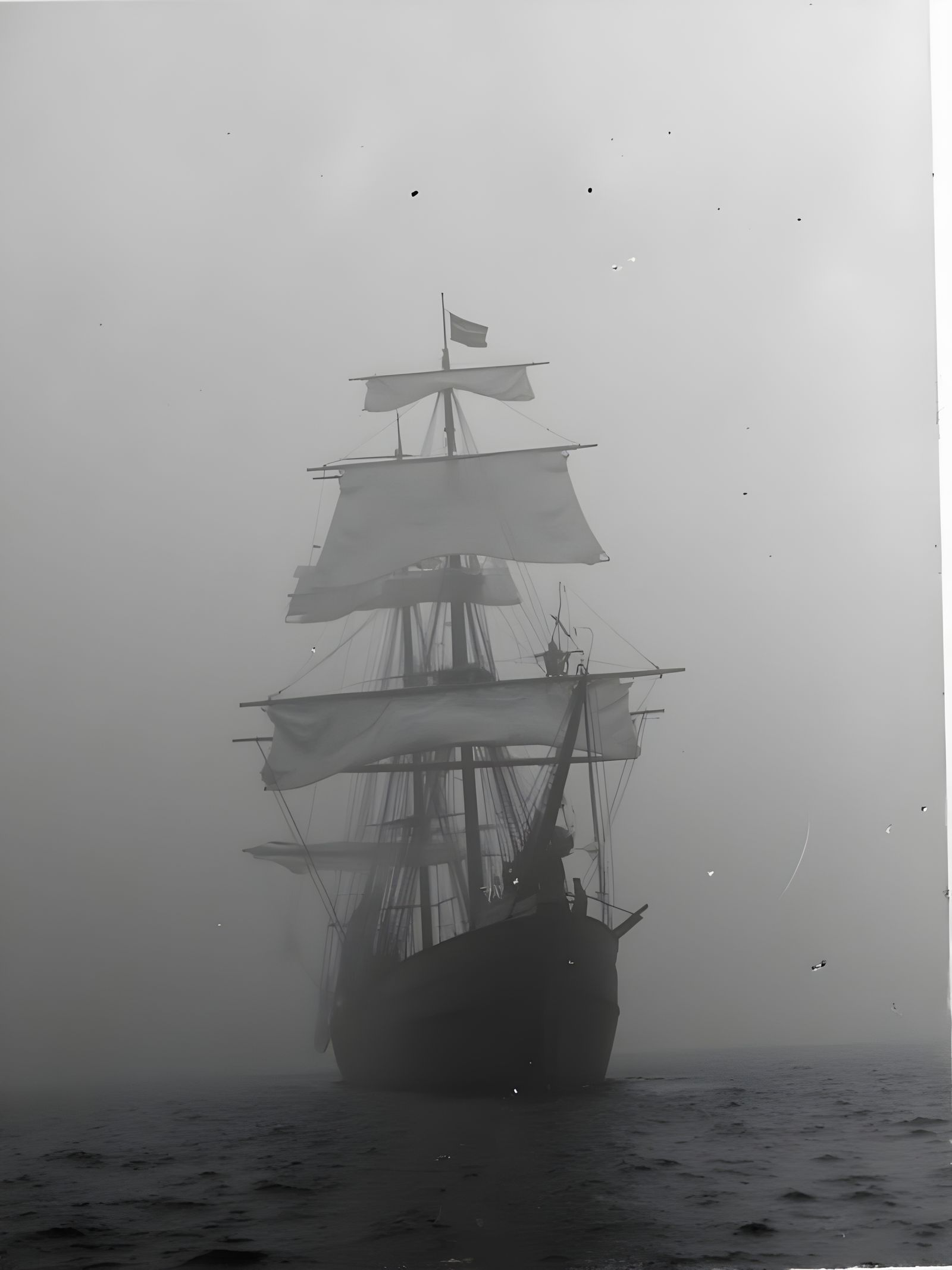 Tall Ship in Dense Fog: Vintage Postcard