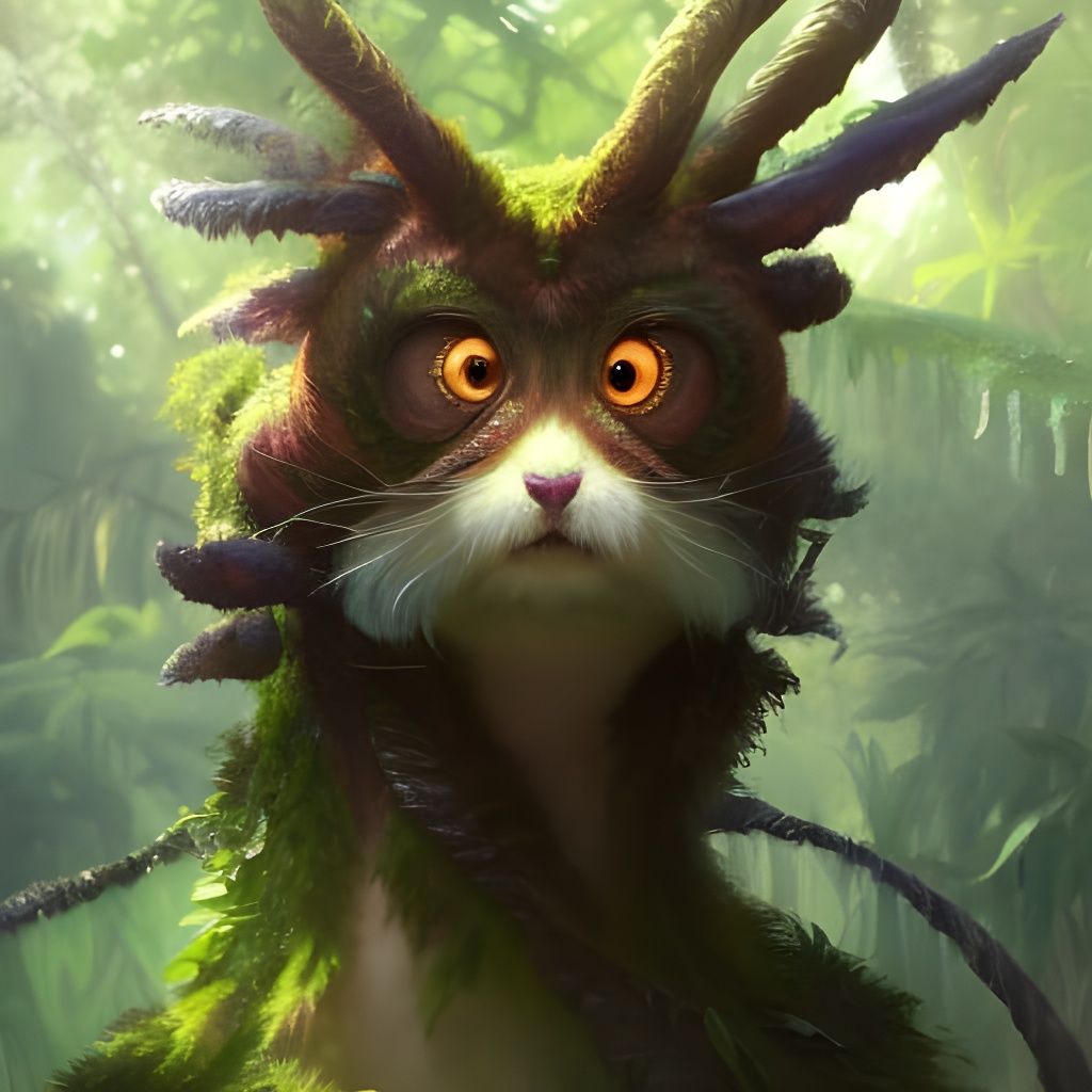 Adorable Fuzzy Monster in Lush Jungle Portrait