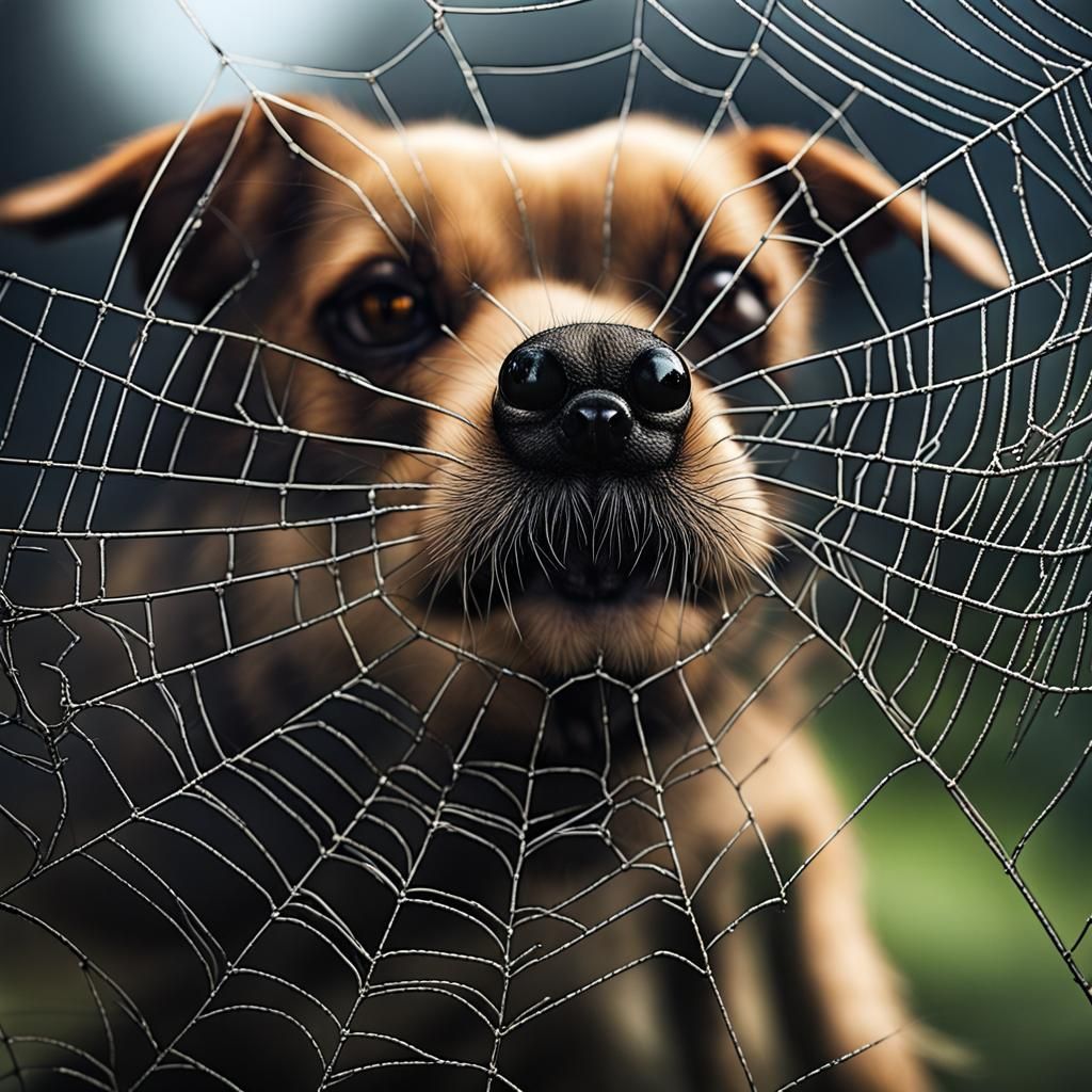 Hyperrealistic Spider-Dog Hybrid in Web