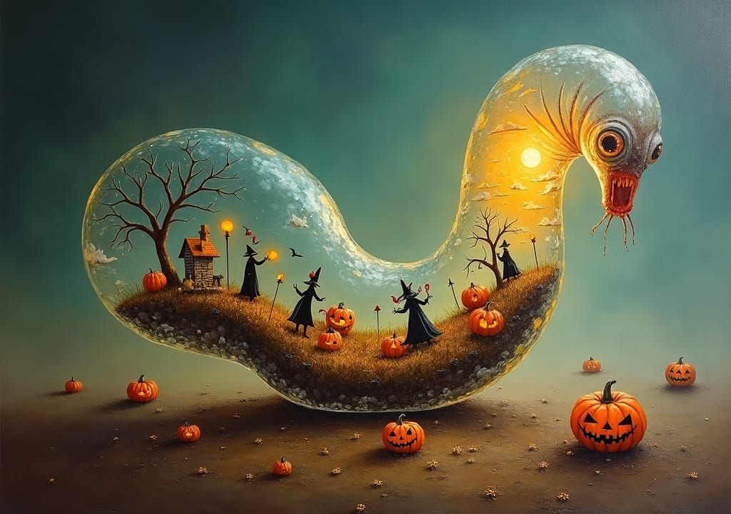 Surreal Glass Earthworm Halloween Landscape