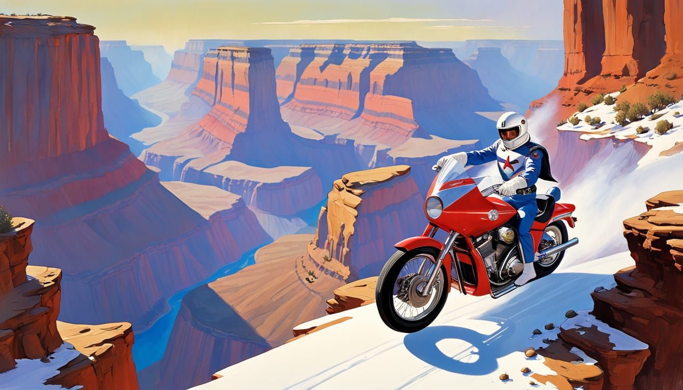 Evel Knievel in Mid-Air Grand Canyon Jump