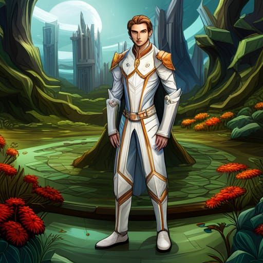 Sci-Fi High Elf in Cybernetic Outfit, Matte Painting