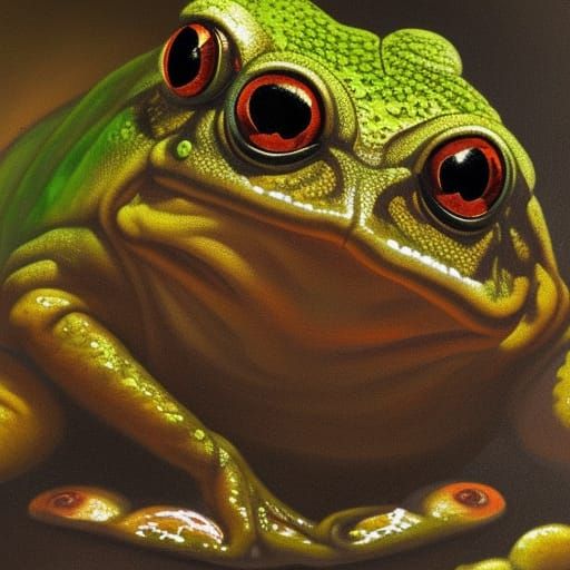 Hyperrealistic Demonic Mutant Frog Oil Painting