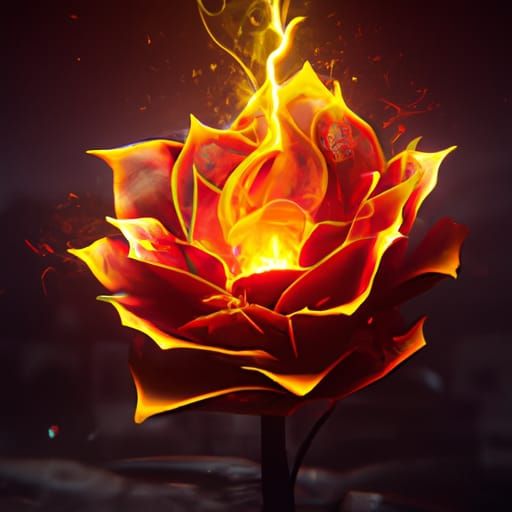 Bloody Flaming Rose: Detailed Fantasy Art
