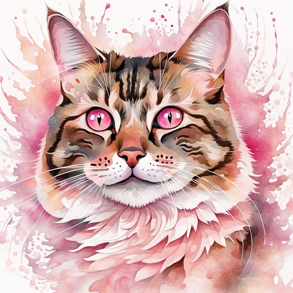 Smiling Tabby Cat in Watercolor Style