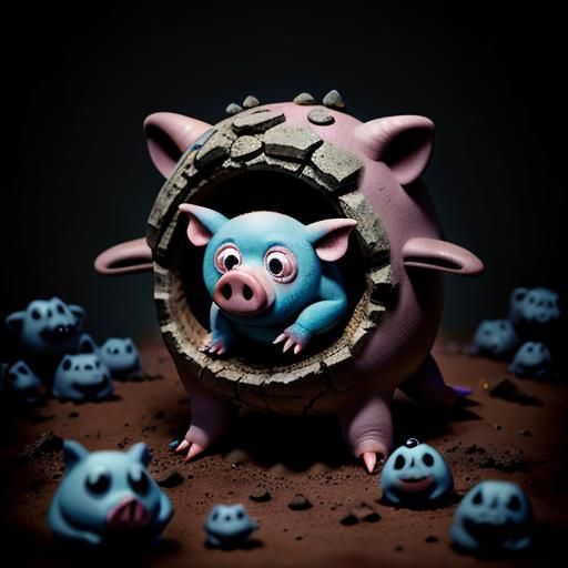 Surreal Pig-Bear-Bat Creature Emerges from Cave