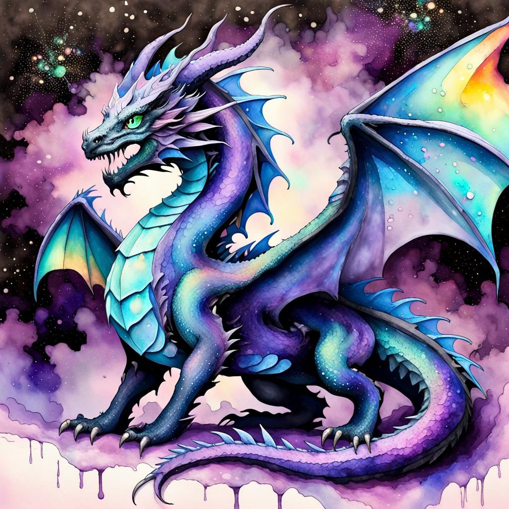 Rainbow Dragon in Milky Way Galaxy, Digital Art