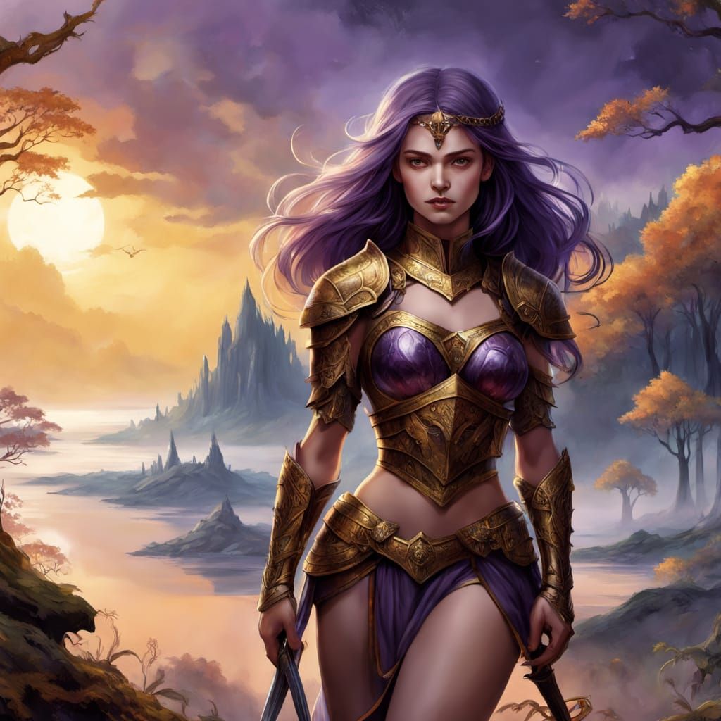 Regal Warrior Princess in Mystic Realism Style