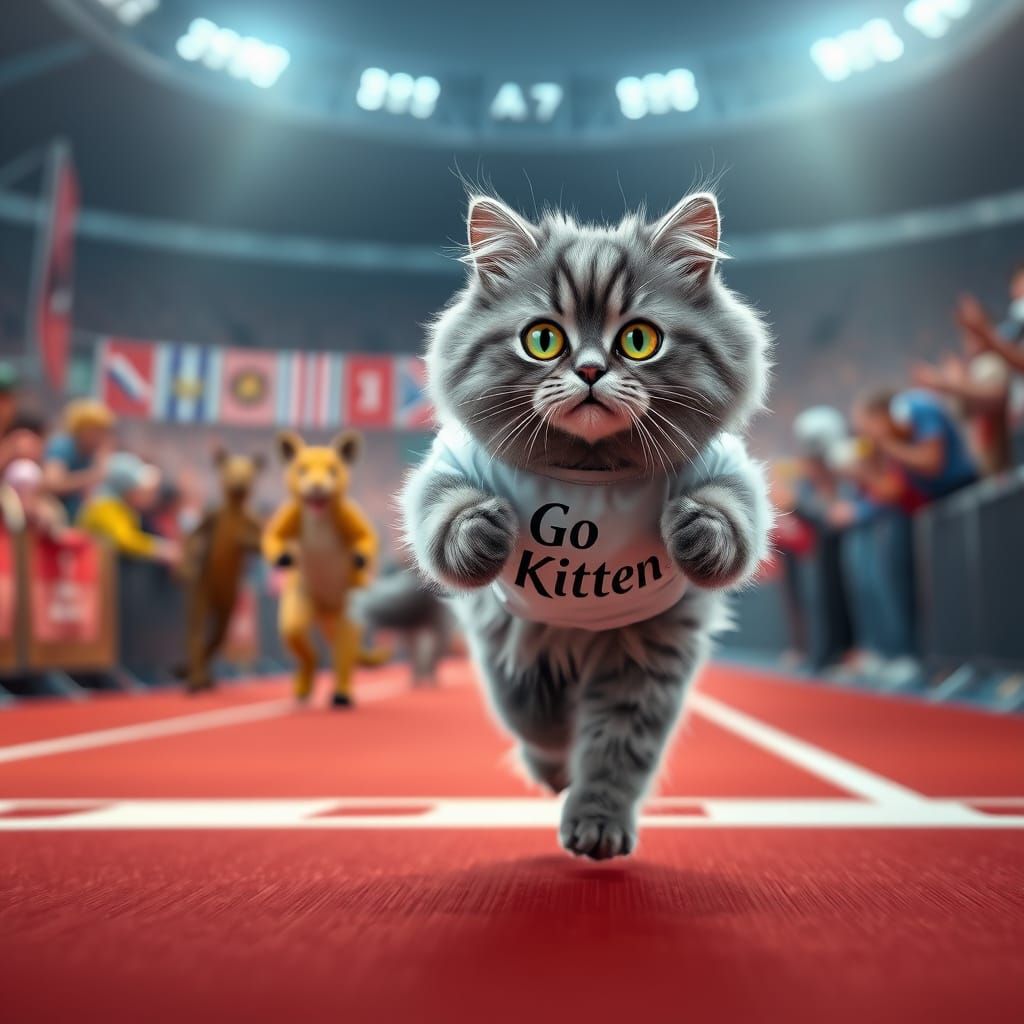 Feline Marathon Champion in Vibrant CGI Style