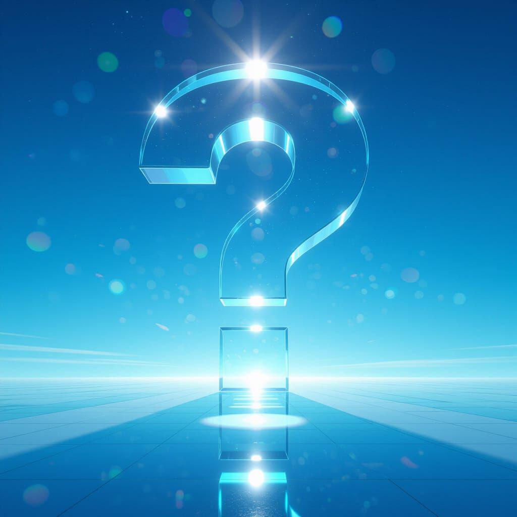 Gigantic Transparent Question Mark in Futuristic Style