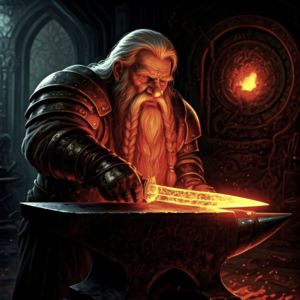 Dwarven Lord Forging a Magic Blade in Khazad-Doom