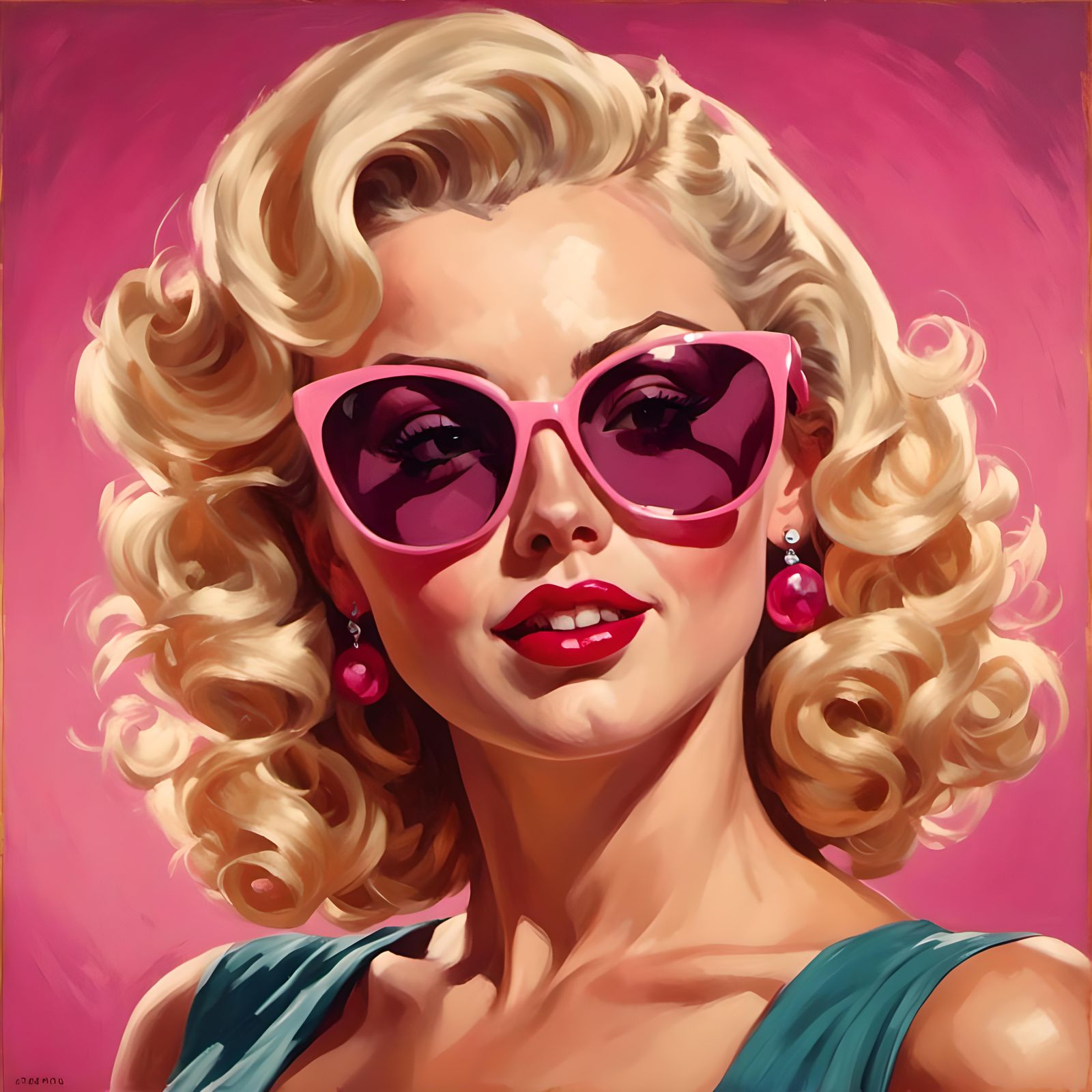 Blonde Pinup Girl Portrait in Retro Rockabilly Style