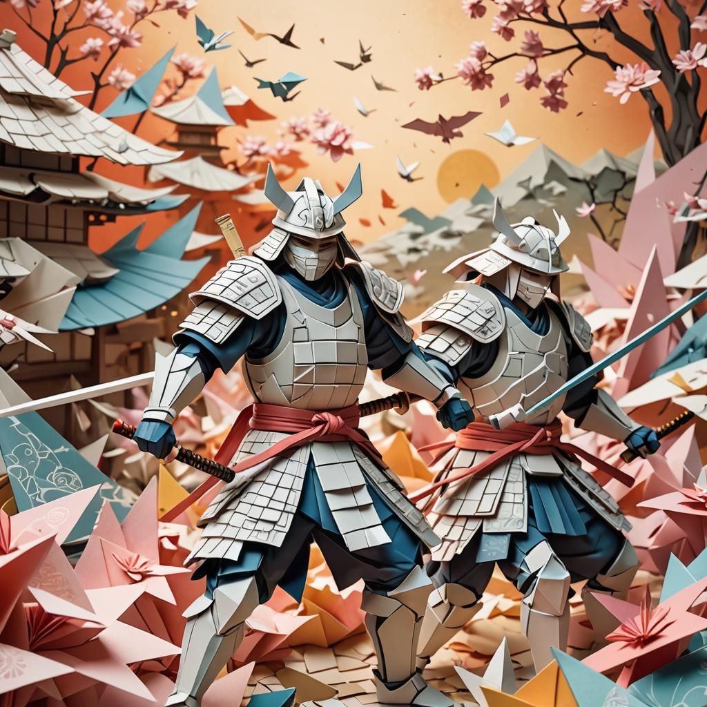 Samurai Origami Warriors in Ancient Japanese Battle