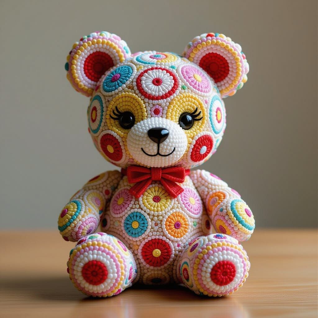 Beaded Bear Figurine in Surrealist Style