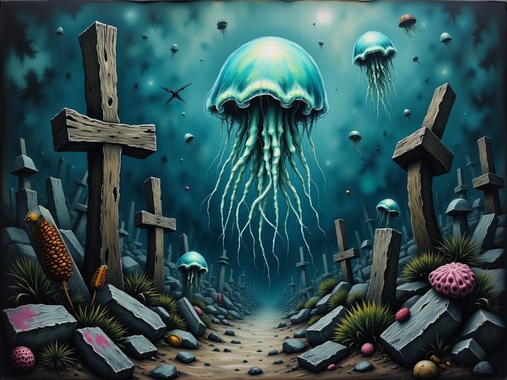 Bioluminescent Underwater Cemetery in a Moody, Surreal Lands...