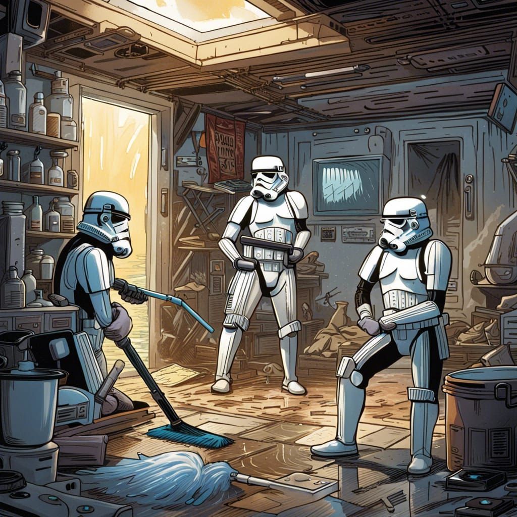 Stormtroopers Cleaning Rebel Base in Comic Book Art