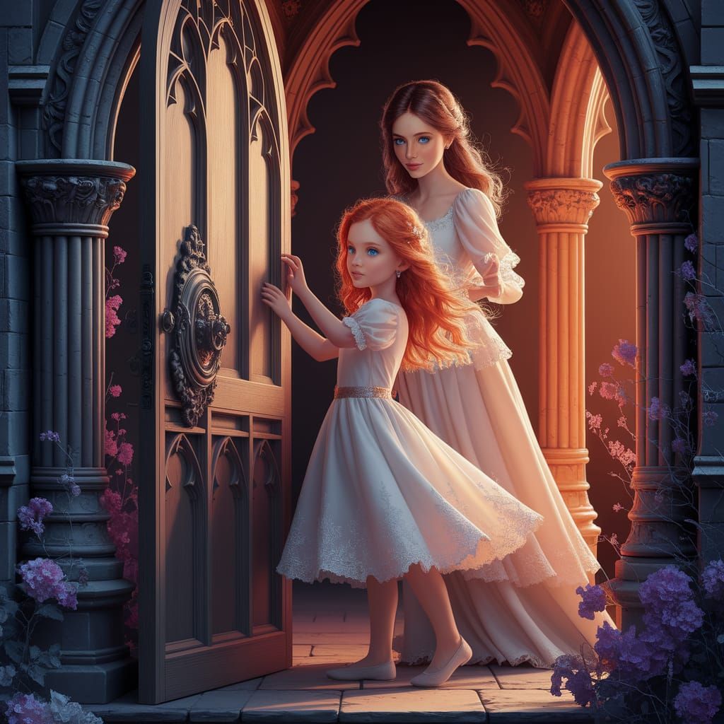 Ethereal Moment at a Gothic Church Entrance