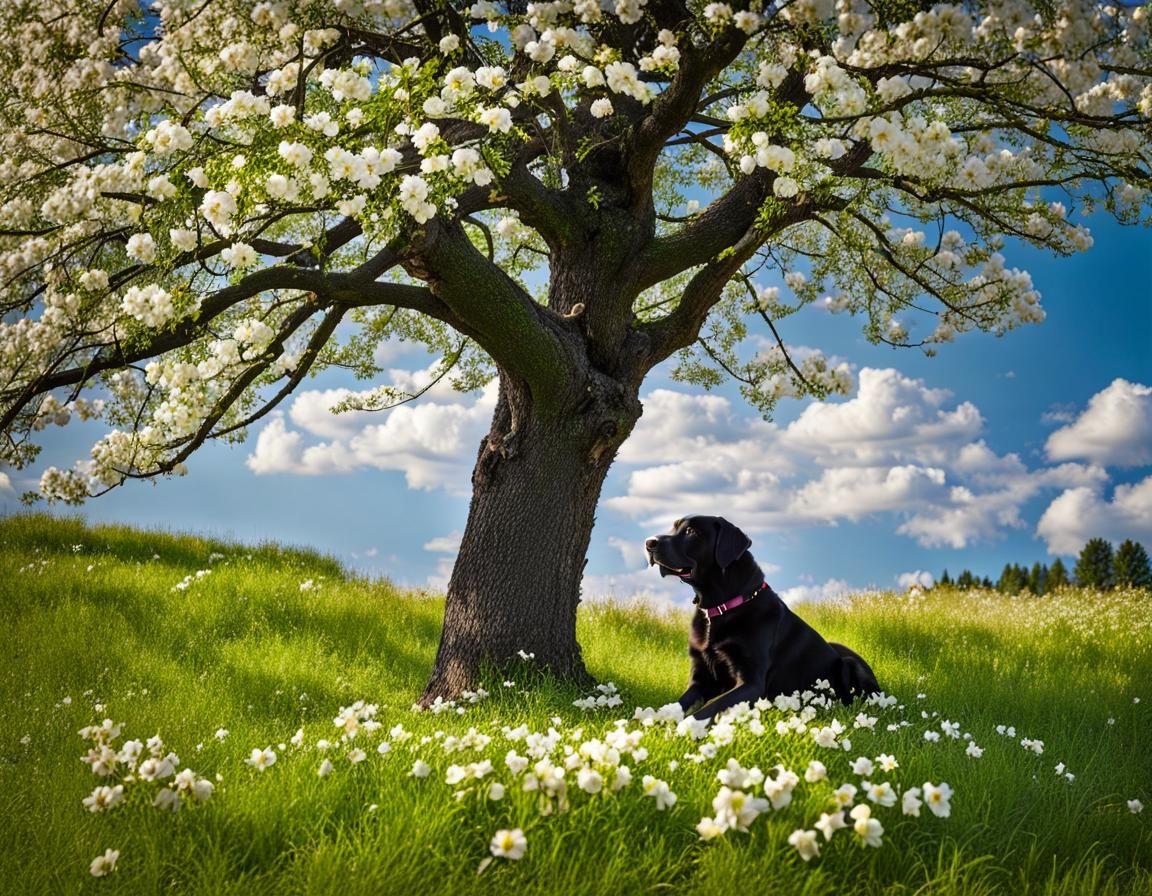Relaxing under the dogwood tree