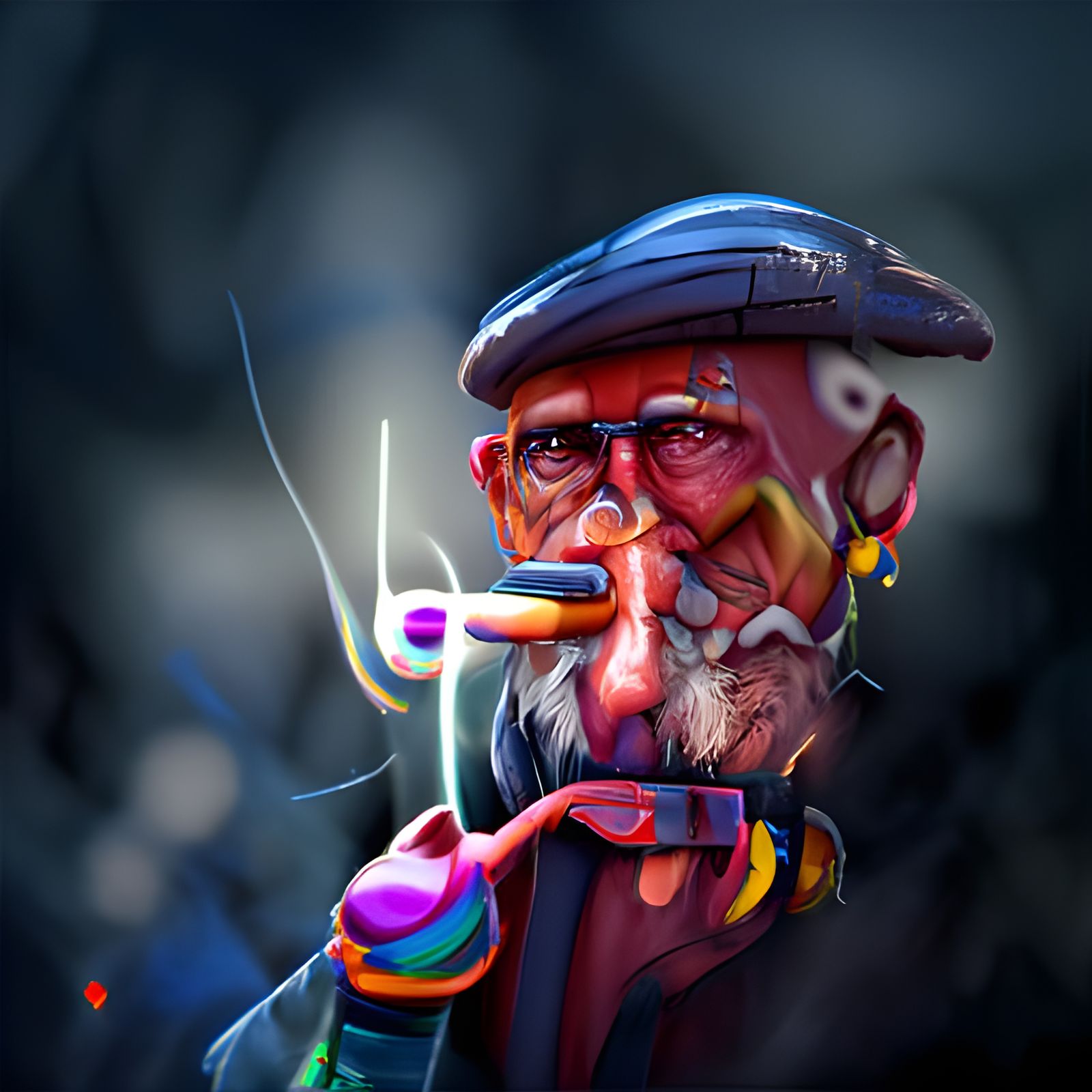 Old Man Smoking Pipe: 8K Digital Illustration