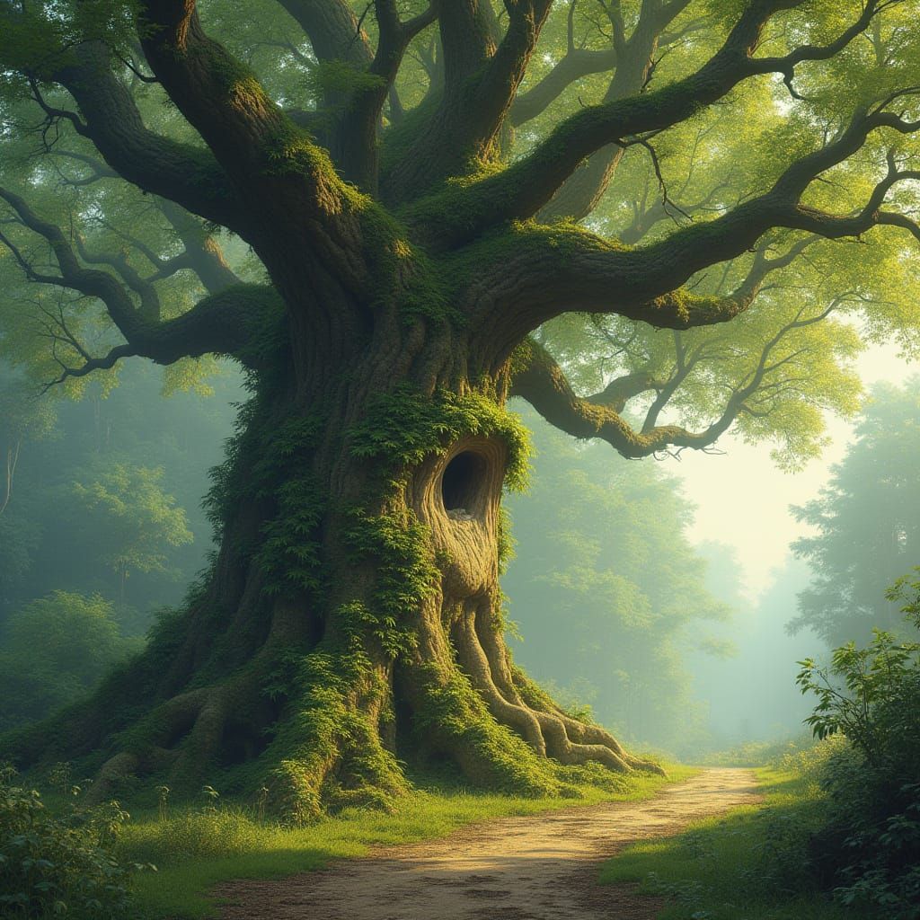 Mystical Forest Guardian with Carved Face