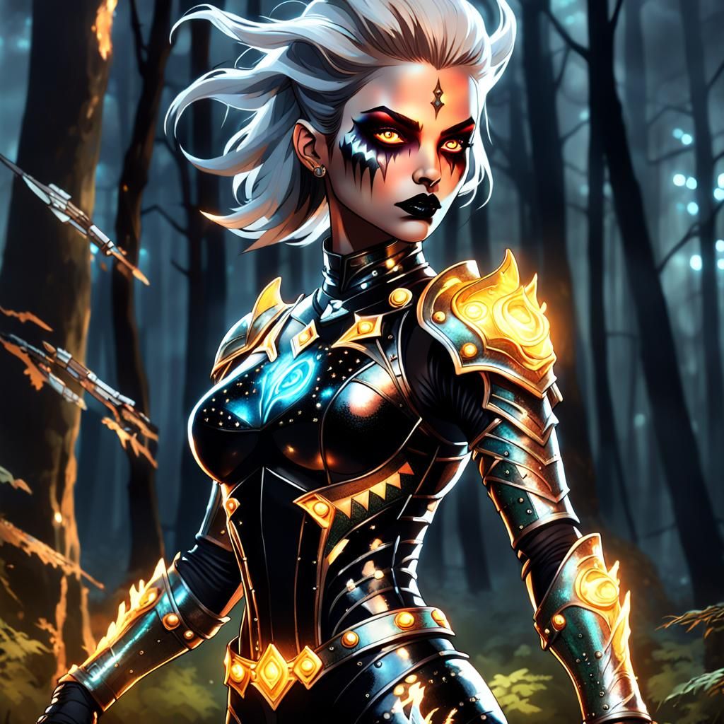 Ghostly Warrior Woman in Spooky Forest, Anime Style