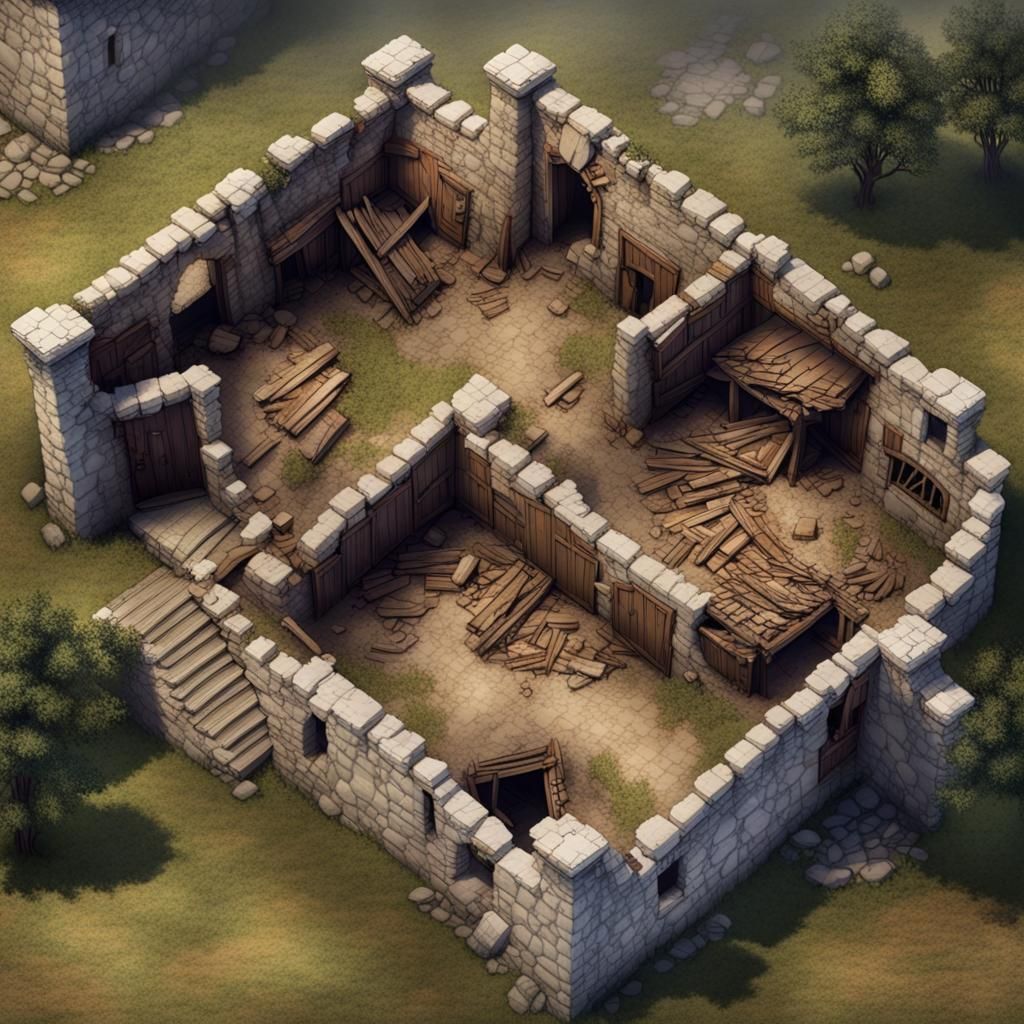 Top Down D&D Battle Map: Ruined Home