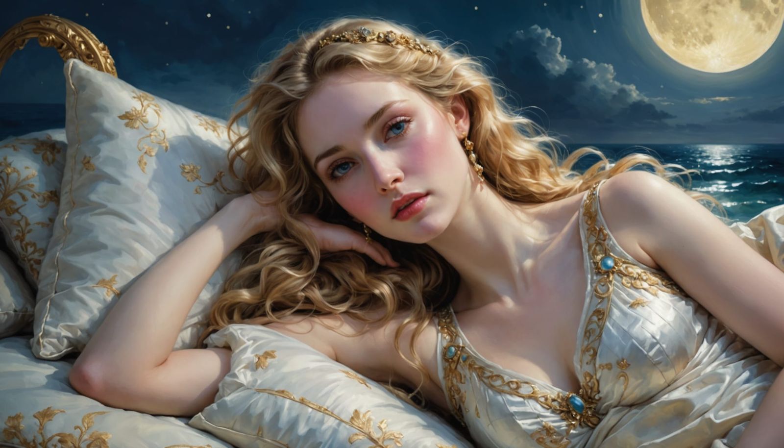 Goddess of Love Emerges from Oriental Palace Pillows in Soft...