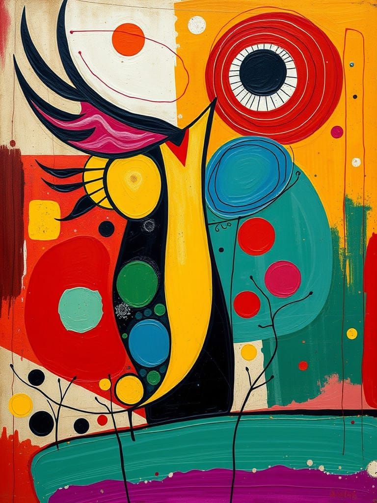 Surreal Abstract Painting in Mid Century Minimalist Style