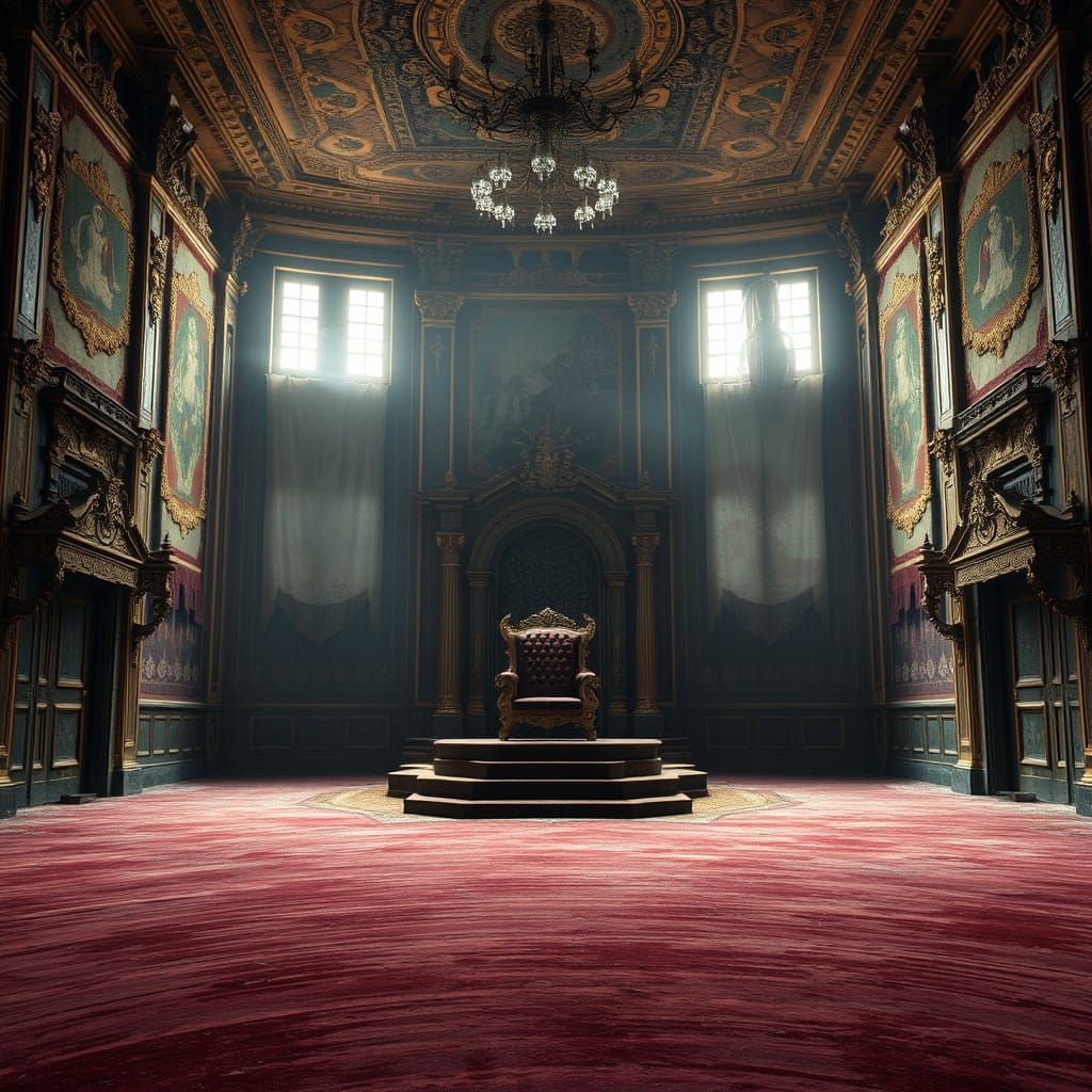 Ethereal Abandoned Throne Room in High-Fantasy Style