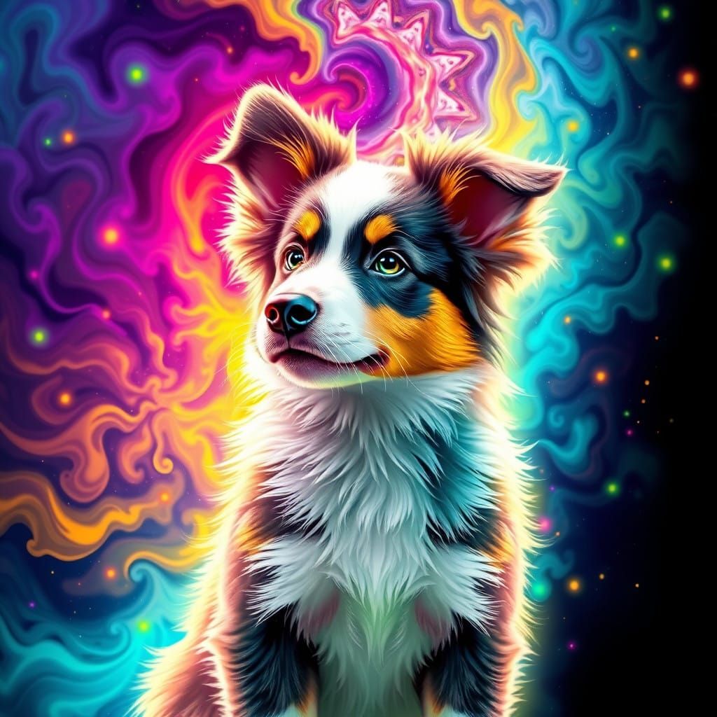 Telepathic Border Collie in Psychedelic Matrix