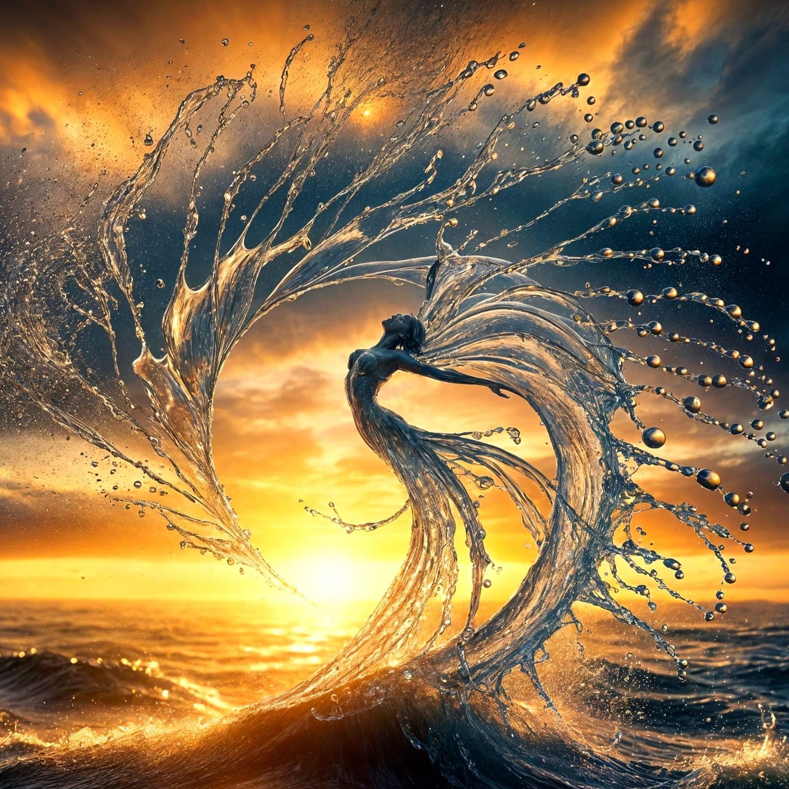 Ethereal Water Mermaid Dancing at Sunset
