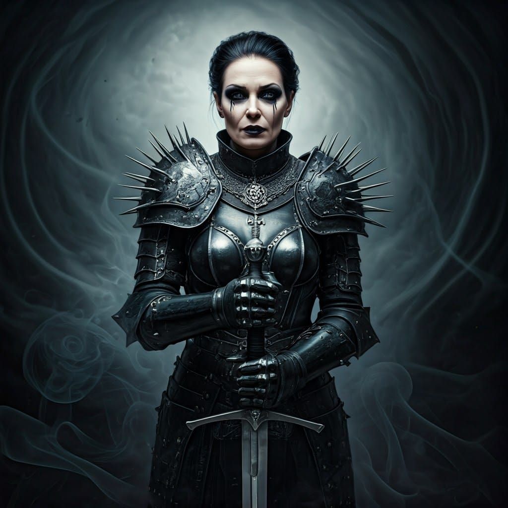 Gothic Warrior Maiden in Victorian-Era Gothic Revival Armor