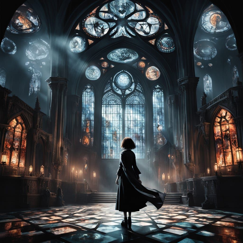 Spirited Away Gothic Cathedral Poster in Minecraft Style