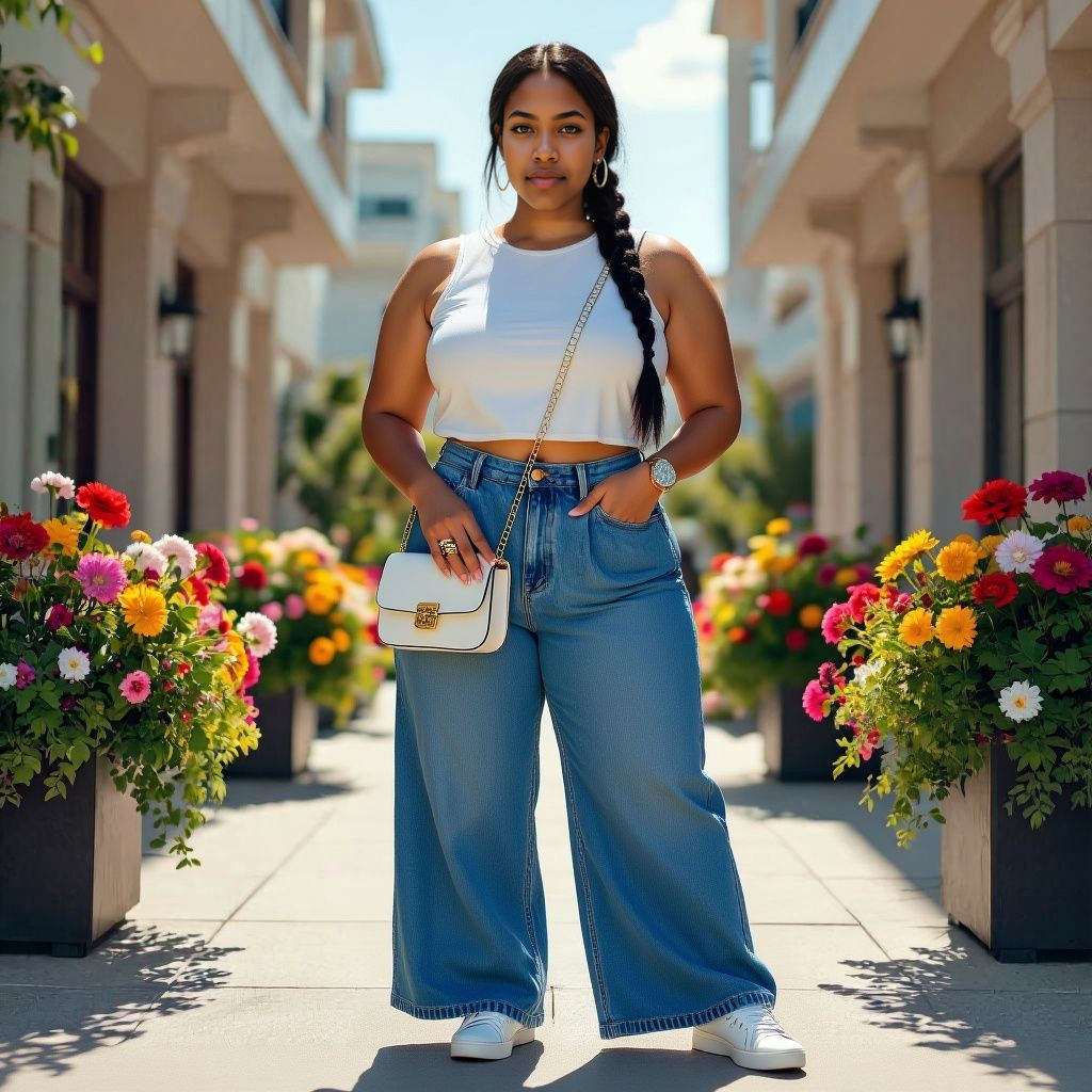 Confident Woman in Modern Cityscape, Hyperrealistic Photo