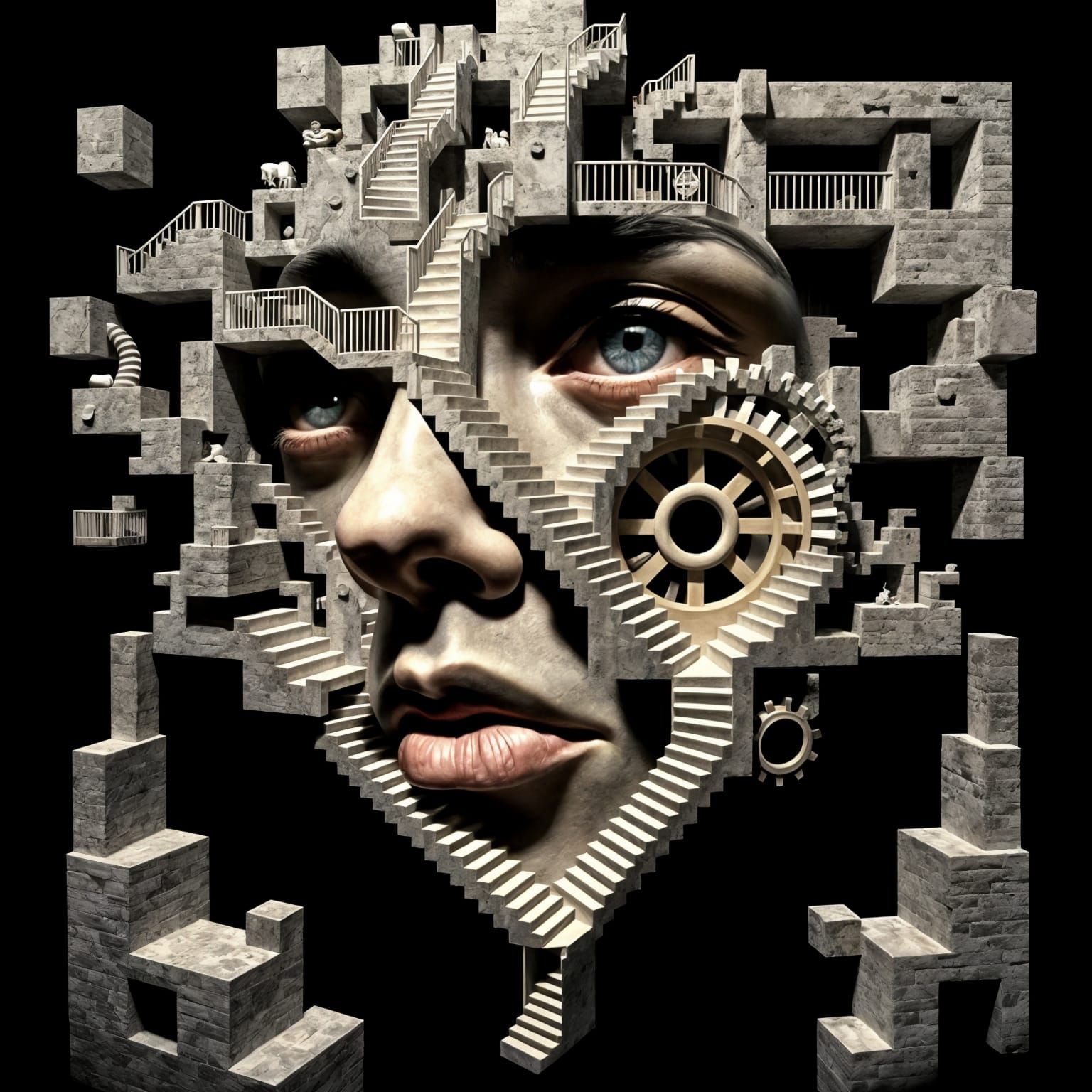 Escher-Inspired Face Transformation Into Impossible Architec...