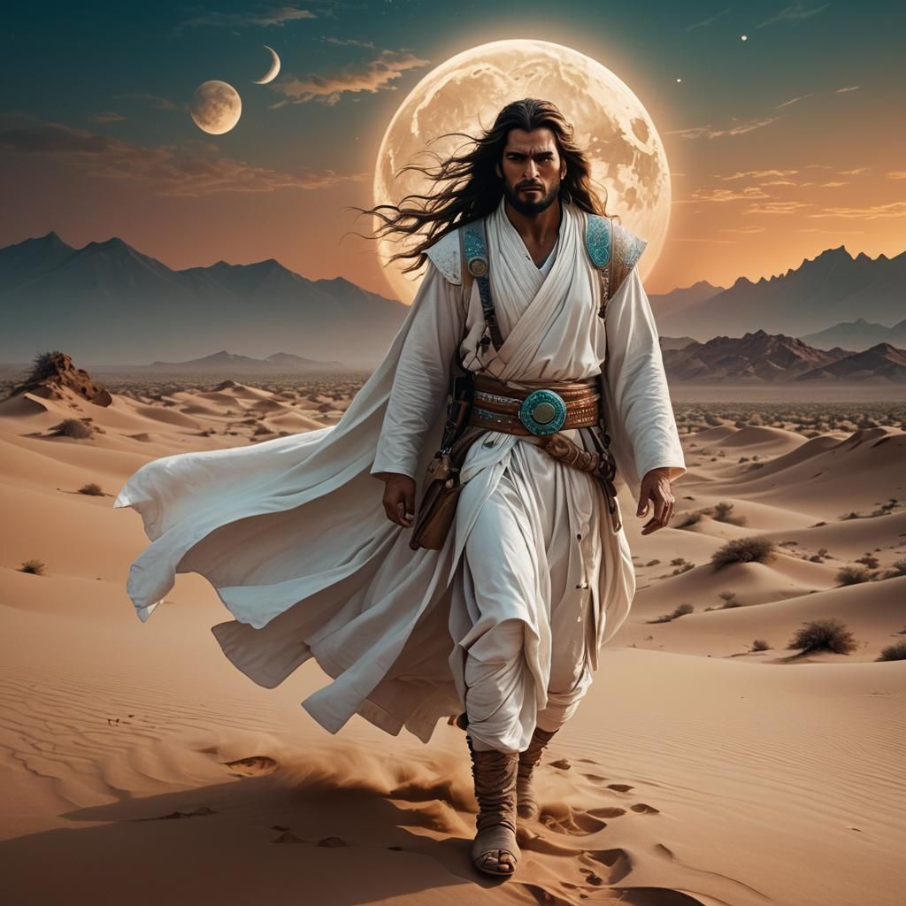 Sufi Warrior Walks in Desert Storm: Matte Painting