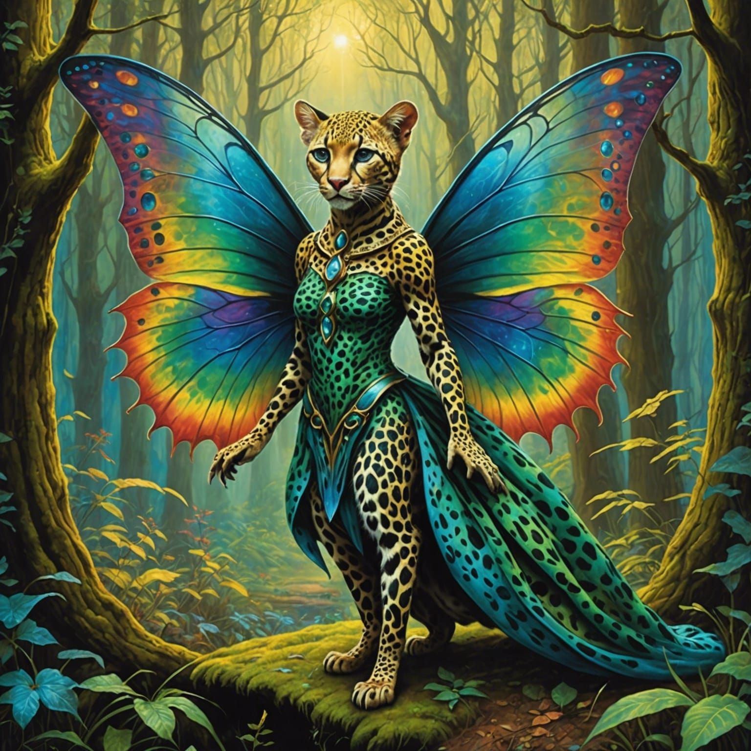 Ocelot Fairy in Valdivian Forest, Radiant Painting
