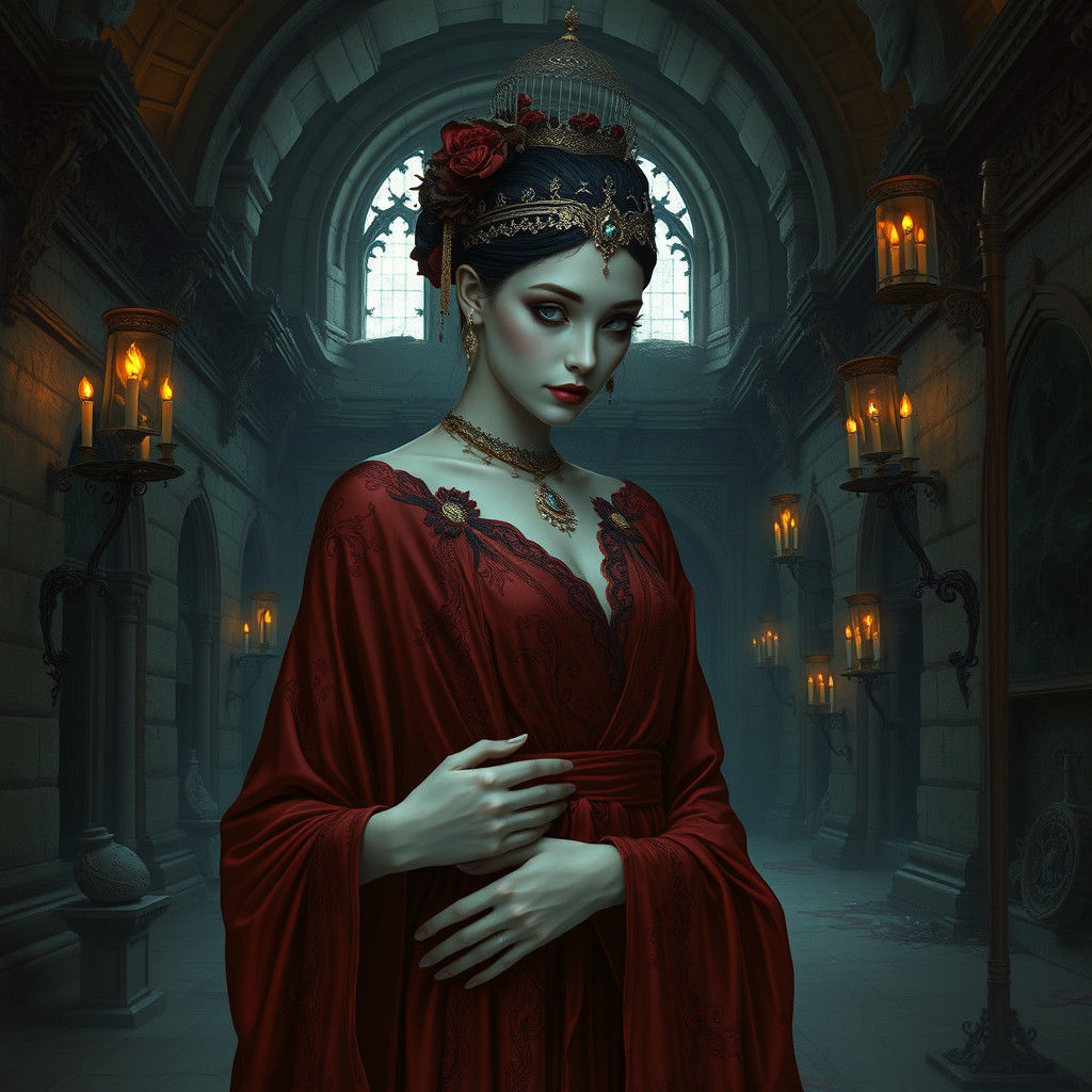 Ethereal Concubine in Abandoned Palace, in Gothic Style