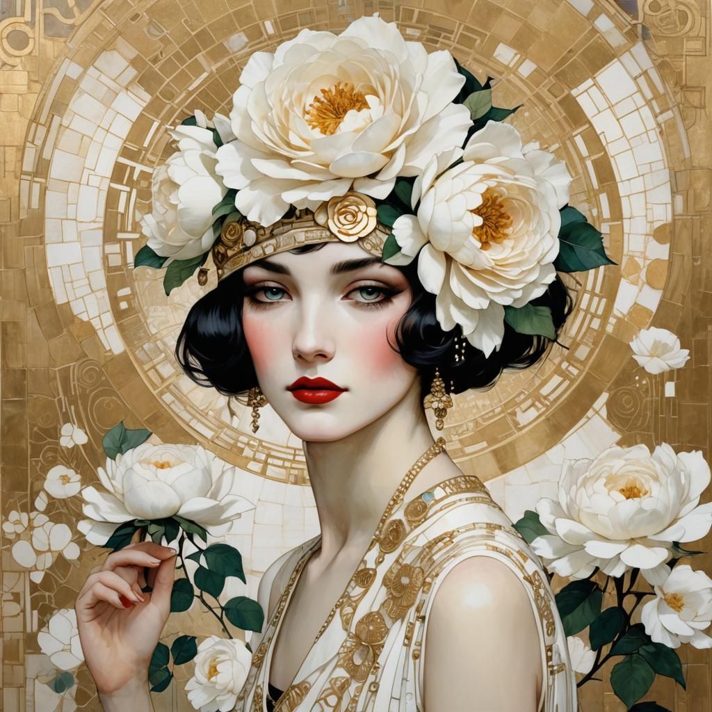 Glamorous 1920s Woman with Floral Headpiece