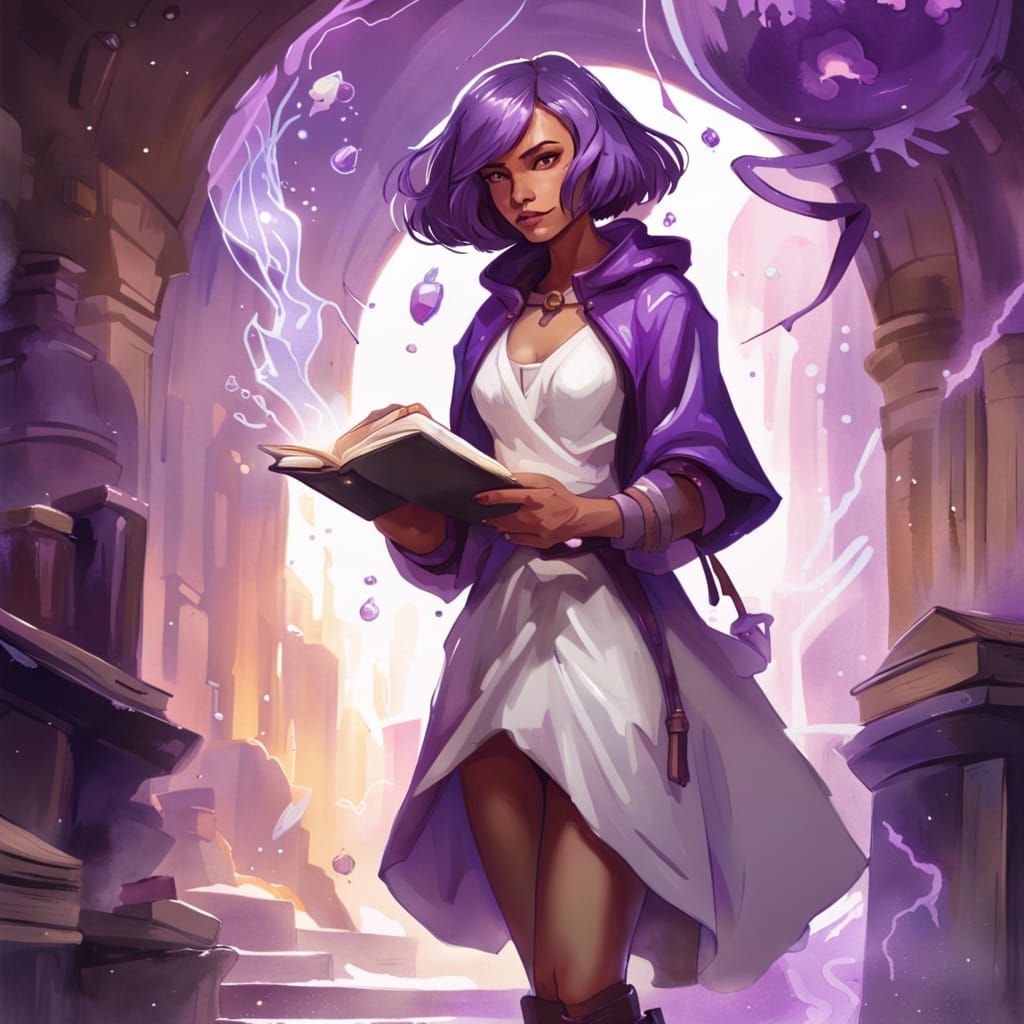a woman in a white dress holding a book, fantasy alchemist