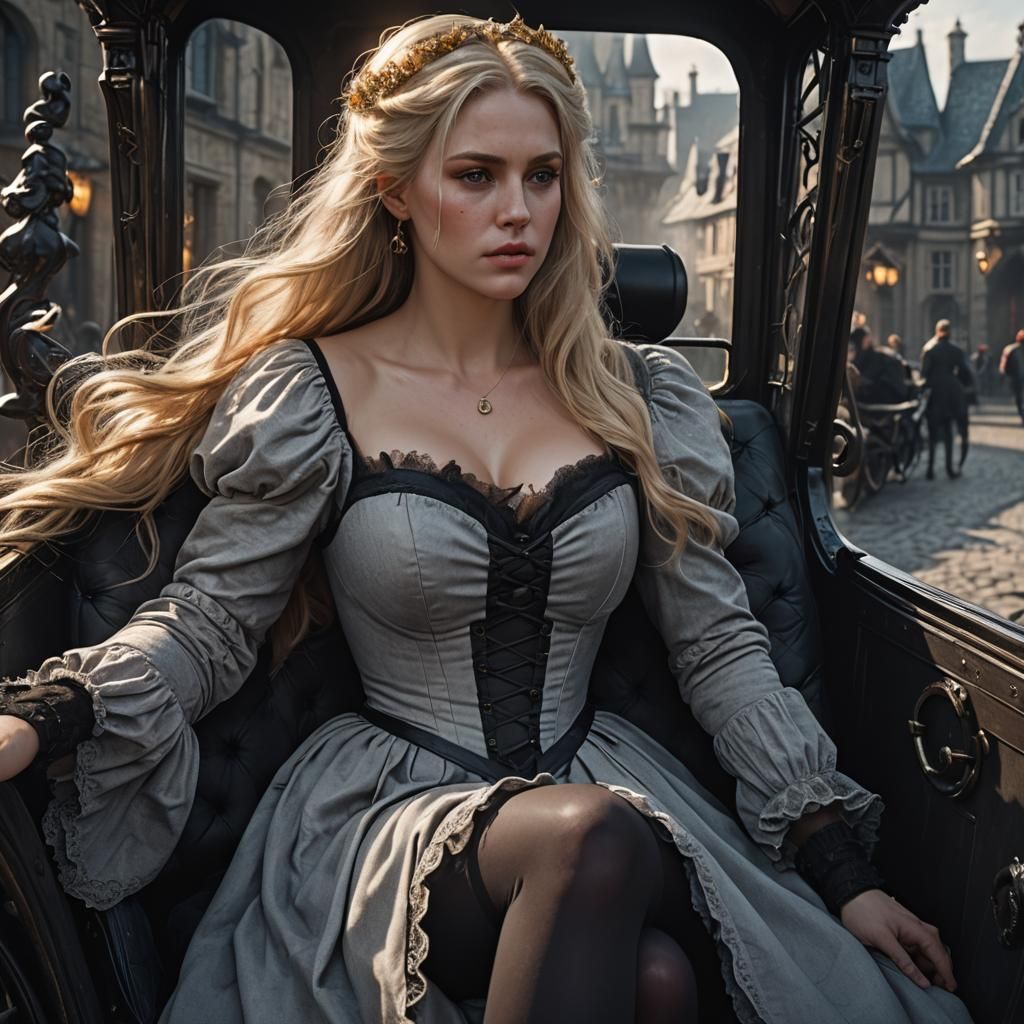 Blonde Woman in Carriage: Dark Fantasy Art