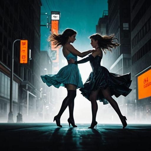 Dynamic Dance in the City: An Acrylic Painting