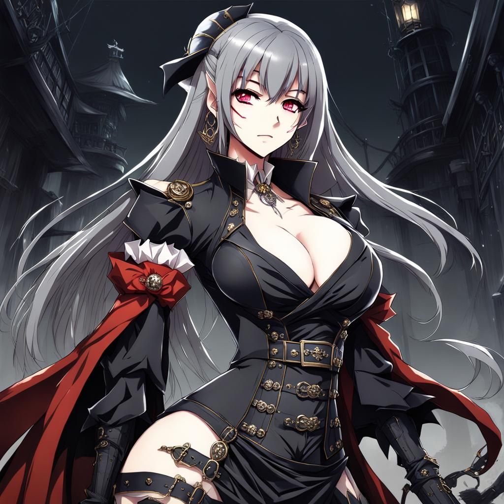 Anime Kitsune Vampire Goddess in Gothic Dress