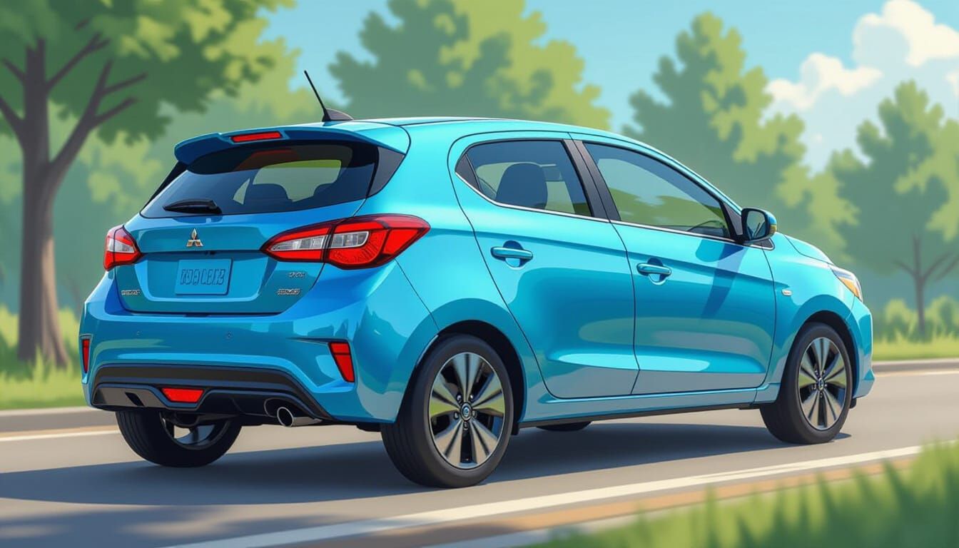 Blue Mitsubishi Mirage in Cartoon Style