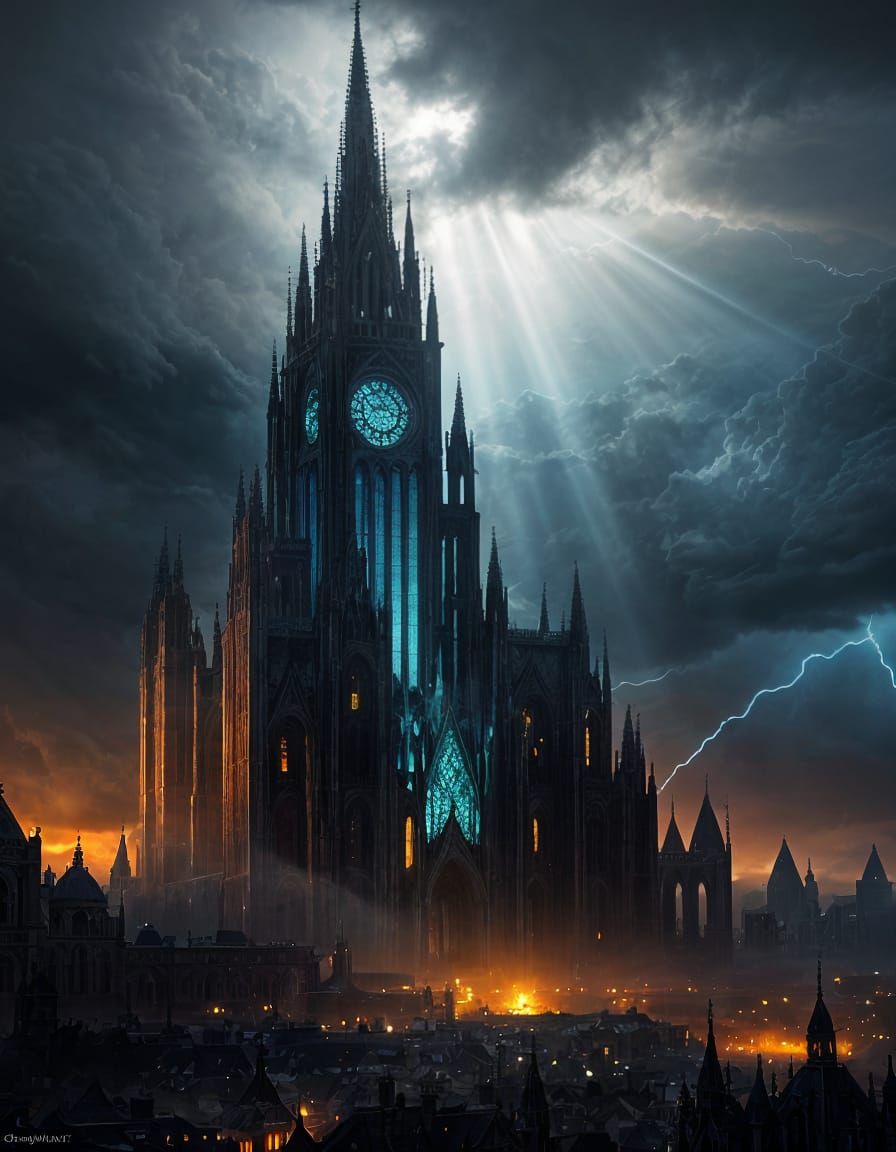 Stained Glass Serpent in Gothic Setting