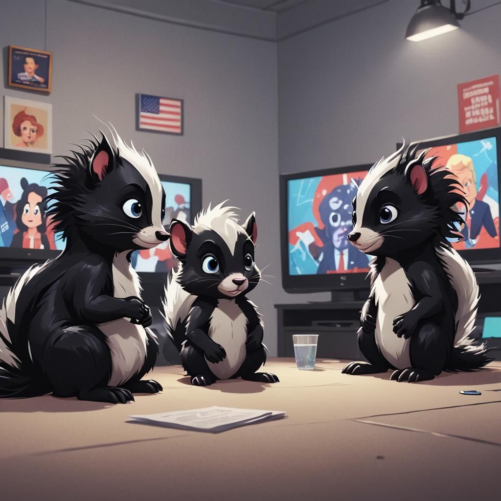 Skunk Watches Presidential Debate in 3D Rendering