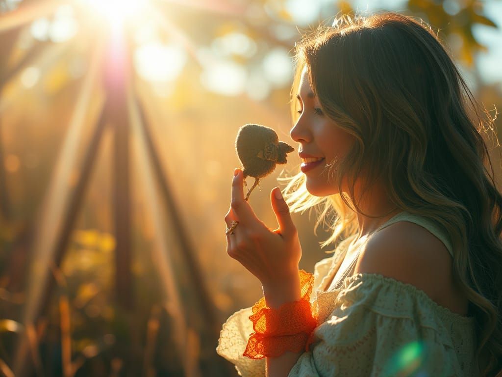 Ethereal Woman in Surreal Kitsch Art Style