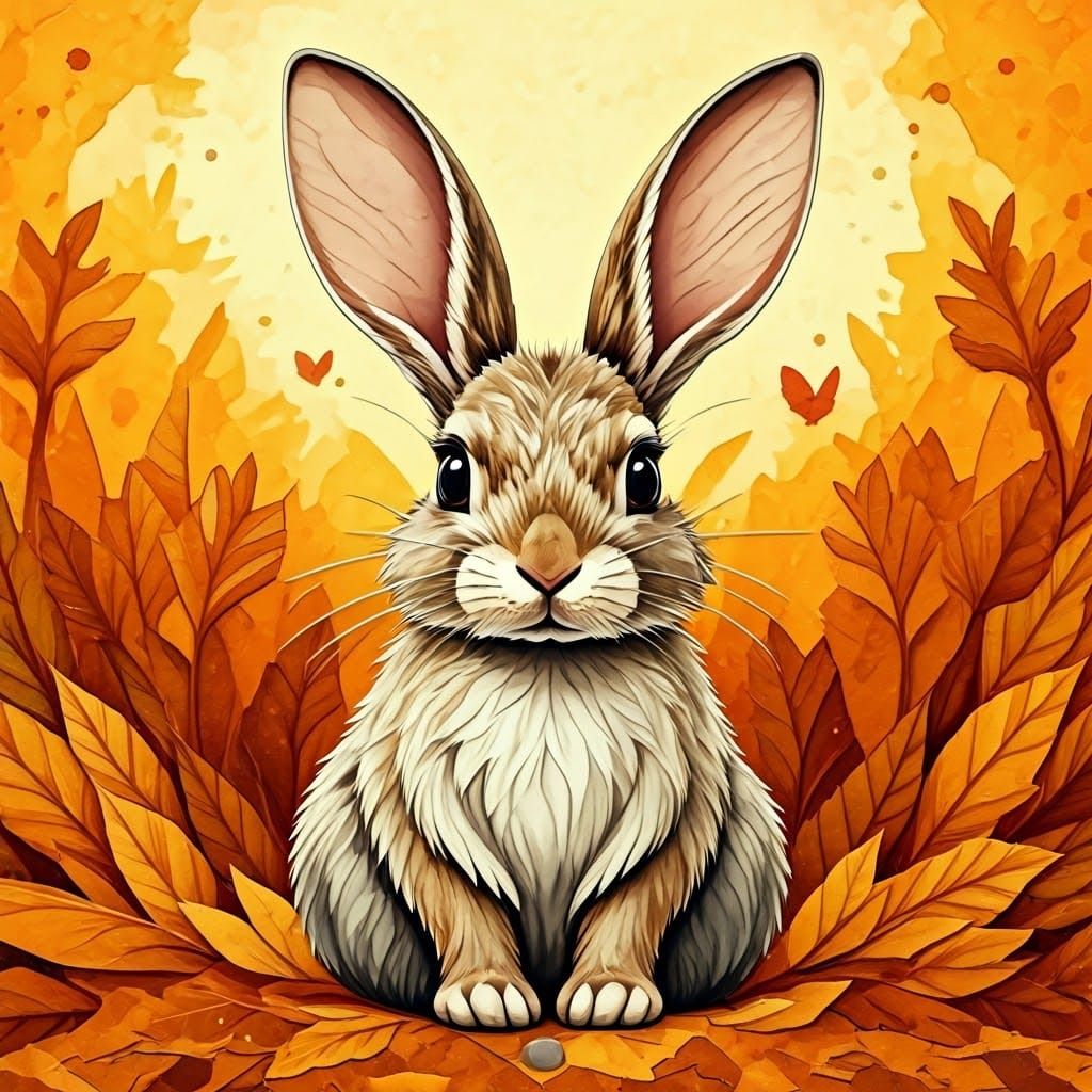 Thanksgiving Card with Cute Rabbit in Impressionistic Collag...