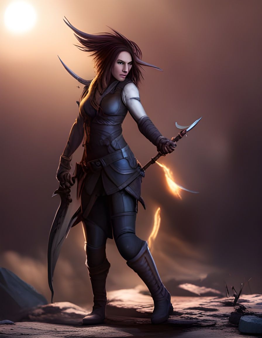 Female Adventurer Slaying Monster in Dark Fantasy Style