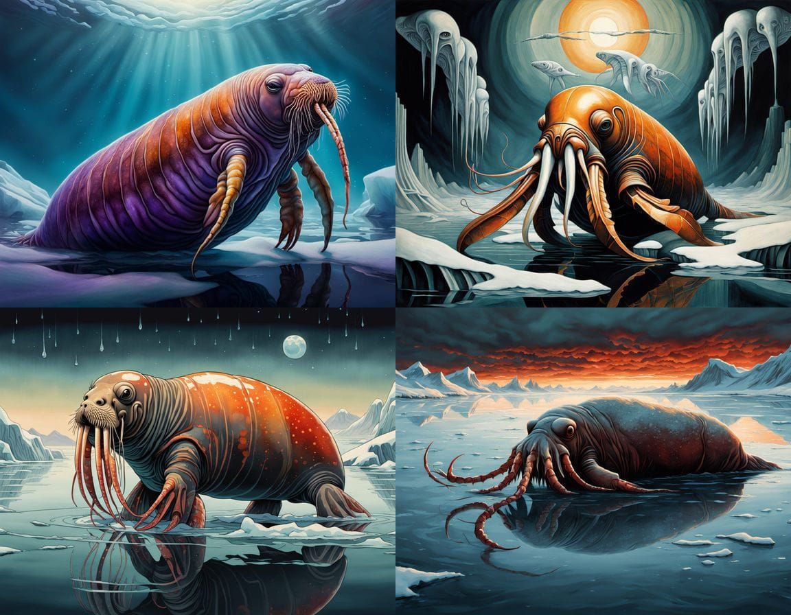 Mythical Translucent Creature in Arctic Waters, Ukiyo-e Styl...